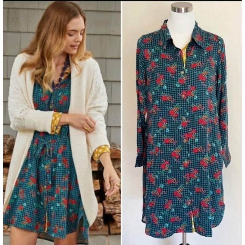 Matilda Jane Shirt Dress Plaid Floral Long Sleeve Multicolor Button Down Tunic
